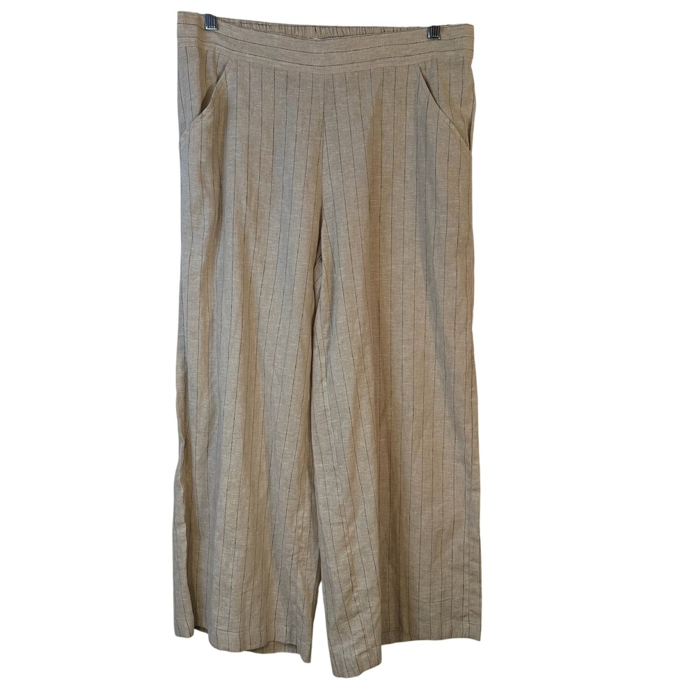 Max Studio Linen Blend Wide Leg‎ Pinstripe Pants Natural Black XL NEW